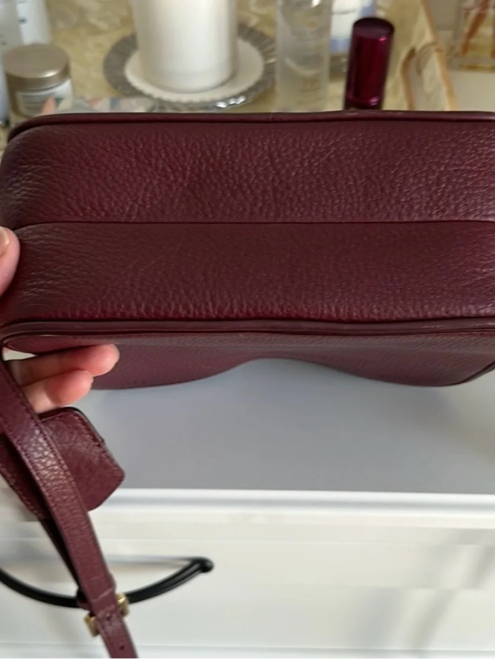 Tory Burch Wine Red Pebbled Leather Double-Zip Crossbody